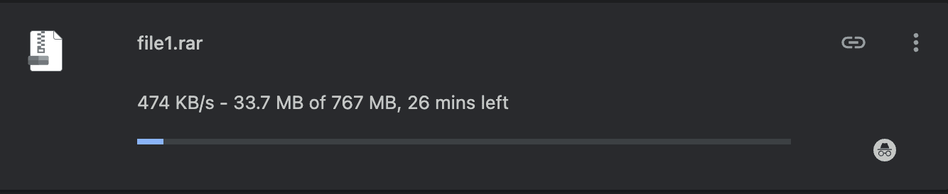 Figure 1: A free download in Chrome of a 767 MB RAR file.